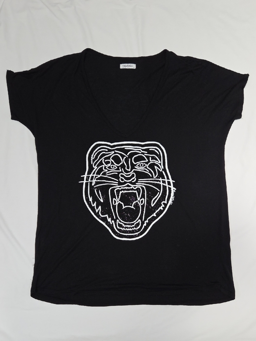 Lauren Moshi Crystal Tiger Short Sleeve T Black S